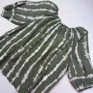 New Directions 4X Green White Stripe Off Shoulder Puff Sleeve Button Front Top